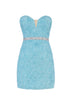 Belt Detailed Strapless Light Blue Mini Dress